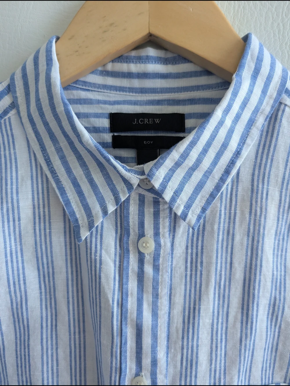J. Crew Linen Blend Light Blue and White Striped Button-Down Shirt - 10